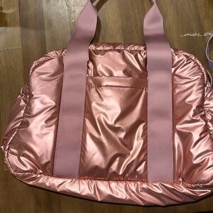 Pink Satin Tote Bag with Wide Webbing Straps
